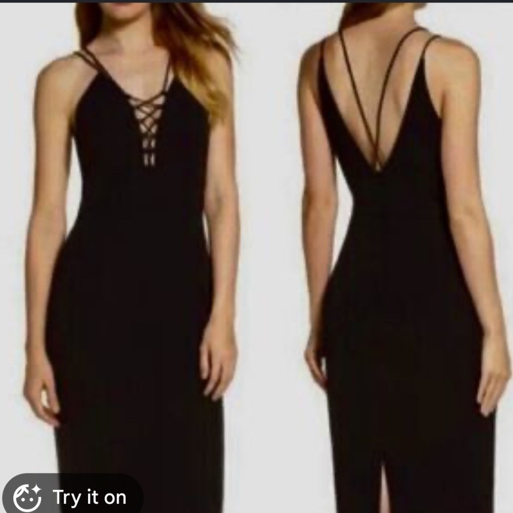 Bardot Black Lace Up Front Strappy Back Mini Bodycon LBD Dress US 4 XS EUR 36